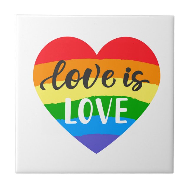Kärlek är Kärlek Rainbow Heart Kakelplatta (Framsidan)