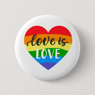 Kärlek är Kärlek Rainbow Heart Knapp