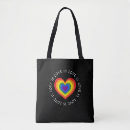 Kärlek är Kärlek Rainbow Heart LGBTQ Pride Black Tygkasse