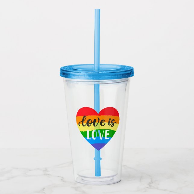 Kärlek är Kärlek Rainbow Heart Take Away Mugg (Framsida)