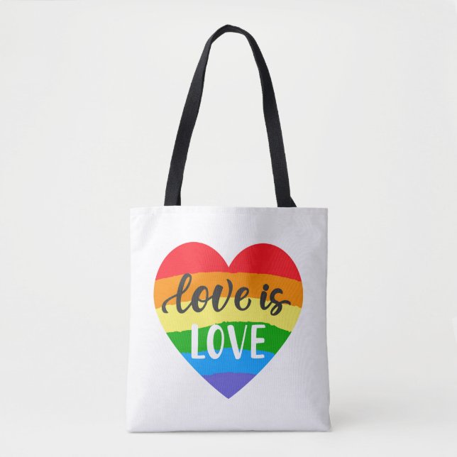 Kärlek är Kärlek Rainbow Heart Tygkasse (Framsida)