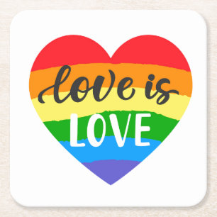 Kärlek är Kärlek Rainbow Heart Underlägg Papper Kvadrat