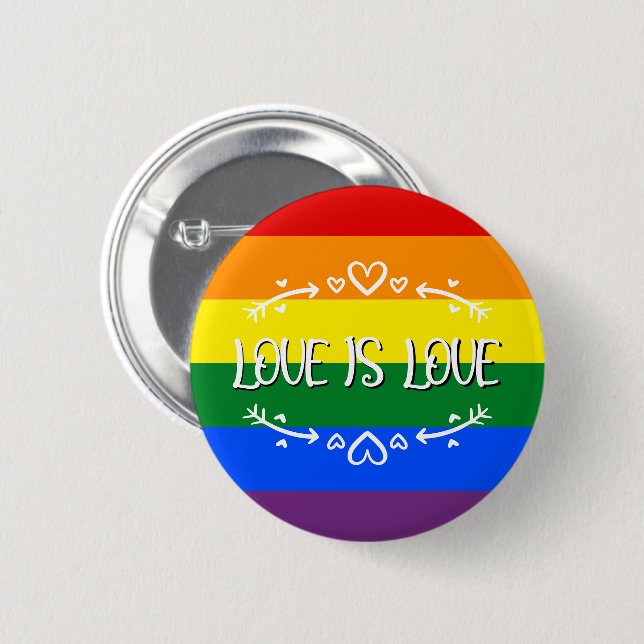 Kärlek är Kärlek Rainbow LGBTQ Pride Button Knapp (Framsida & baksida)