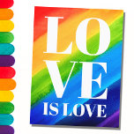 Kärlek är Kärlek Rainbow Pride Vykort<br><div class="desc">Detta vykort för Gay pride är dekorerat med KÄRLEK IS KÄRLEK i fetstil,  vitt brev på en regnbågsbakgrund med rött,  orange,  gult,  grönt,  blått och lila. Ursprunglig vattenfärg © Michele Davies.</div>