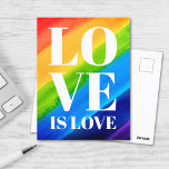 Kärlek är Kärlek Rainbow Pride Vykort<br><div class="desc">Detta vykort för Gay pride är dekorerat med KÄRLEK IS KÄRLEK i fetstil,  vitt brev på en regnbågsbakgrund med rött,  orange,  gult,  grönt,  blått och lila. Ursprunglig vattenfärg © Michele Davies.</div>