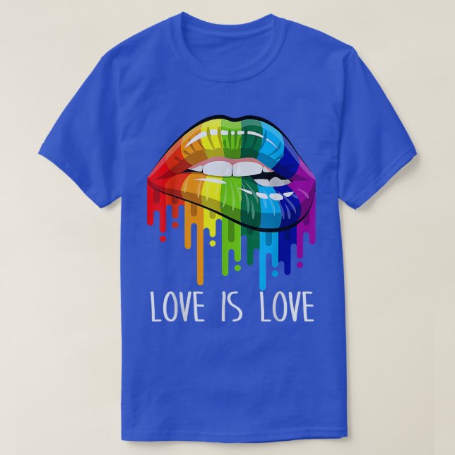 Kärlek är Kärlek Rainbow Sey Läppar Coola LGBT Gay T Shirt (Design framsida)