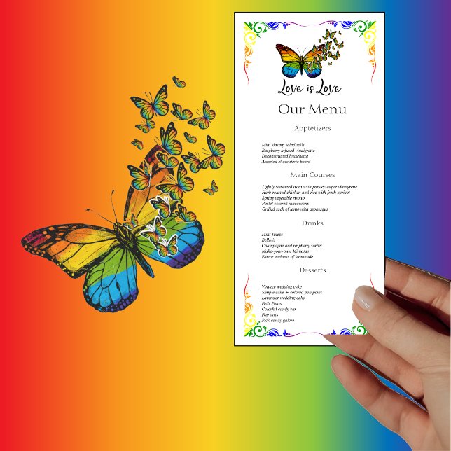 Kärlek är Kärlek Rainbow Theme Bröllop Dinner Menu Meny (Skapare uppladdad)