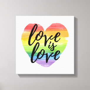 Kärlek är Kärlek Rainbow Watercolor Hjärtat Canvastryck