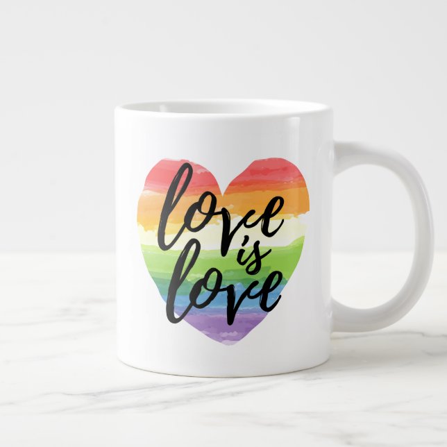Kärlek är Kärlek| Rainbow Watercolor Hjärtat Jumbo Mugg (Höger)