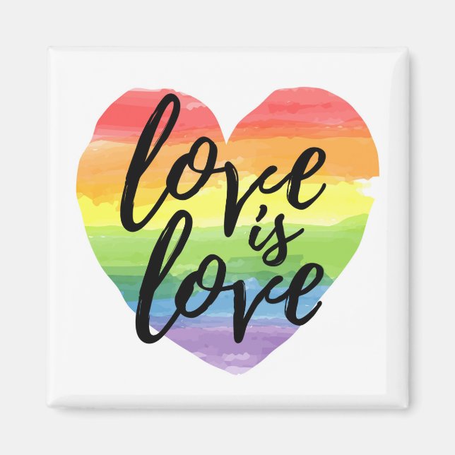 Kärlek är Kärlek| Rainbow Watercolor Hjärtat Magnet (Framsidan)