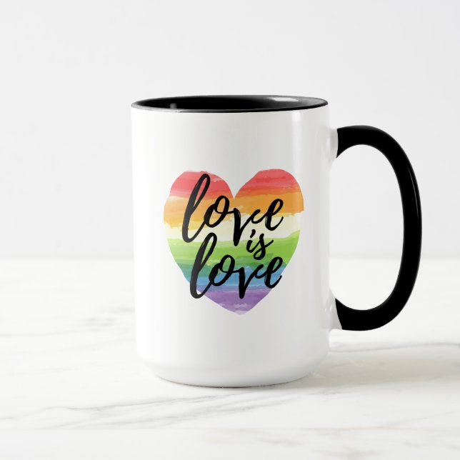 Kärlek är Kärlek| Rainbow Watercolor Hjärtat Mugg (Höger)