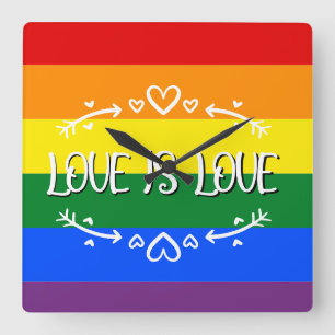Kärlek är Kärlek Regnbåge HBTQ Pride Vägglampa Fyrkantig Klocka