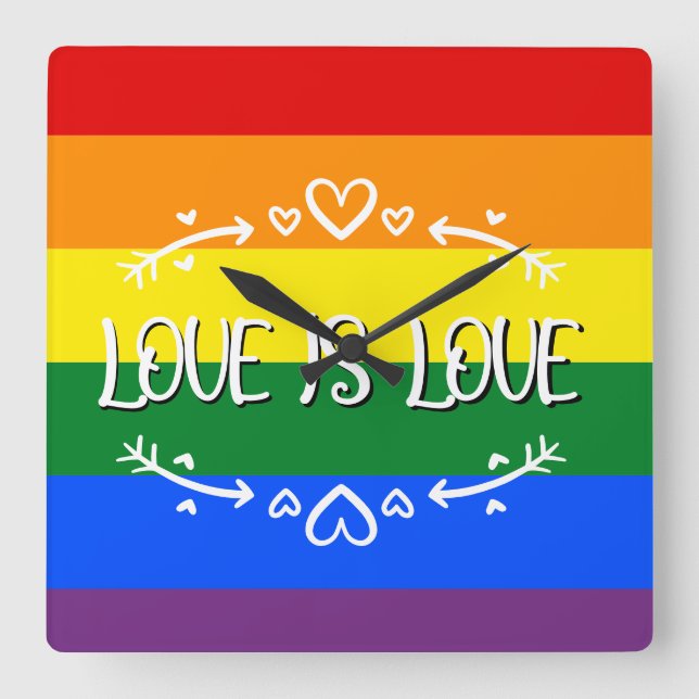 Kärlek är Kärlek Regnbåge HBTQ Pride Vägglampa Fyrkantig Klocka (Framsida)