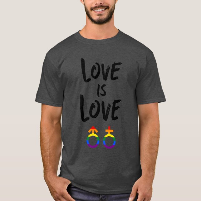 Kärlek är Kärlek Regnbåge HBTQ rolig T Shirt (Framsida)