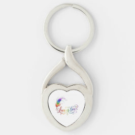 Kärlek är Kärlek Regnbågsfjäder Elegant Hjärtmetal Twisted Heart Silverfärgad Nyckelring