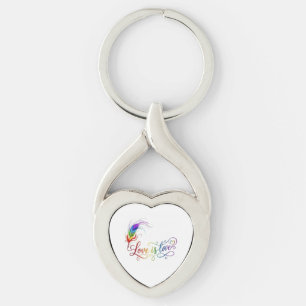 Kärlek är Kärlek Regnbågsfjäder Elegant Hjärtmetal Twisted Heart Silverfärgad Nyckelring