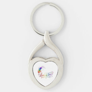 Kärlek är Kärlek Regnbågsfjäder Elegant Hjärtmetal Twisted Heart Silverfärgad Nyckelring