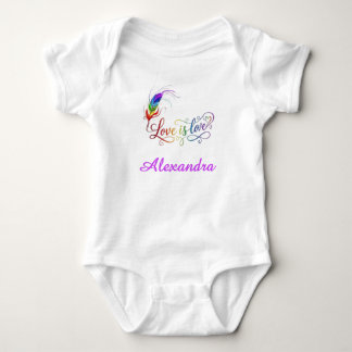 Kärlek är Kärlek Regnbågsfjäder Personlig Babyflic T Shirt