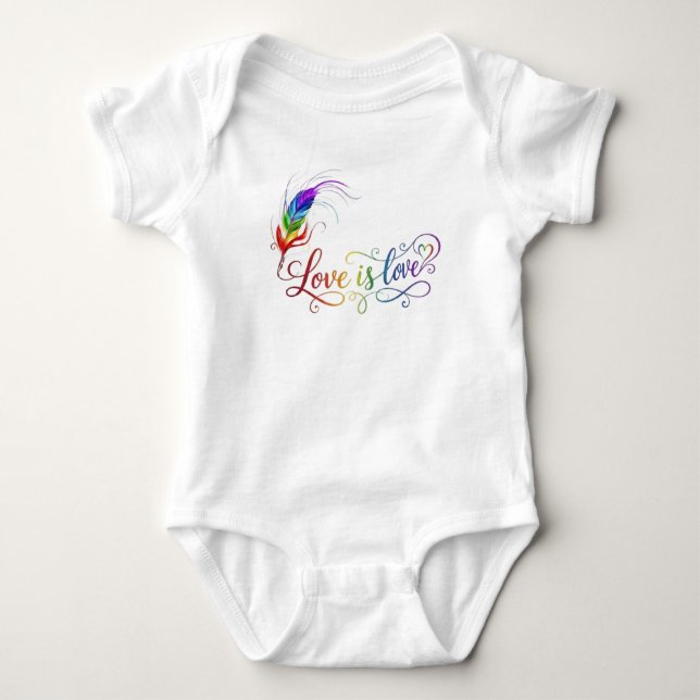 Kärlek är Kärlek Regnbågsfjäder Pride Baby-bodysui T Shirt (Framsida)