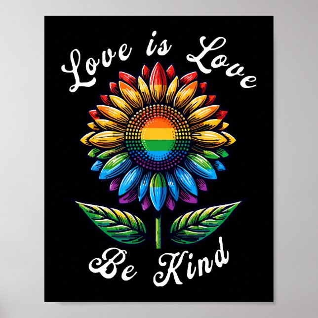 Kärlek är Kärlek regnbågssolros LGBT+ Gay Lesbisk  Poster (Framsidan)