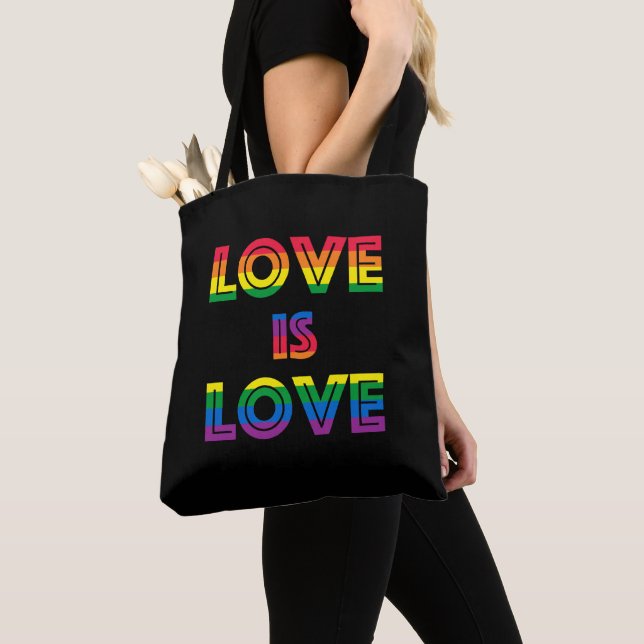 Kärlek är Kärlek Retro Gay Pride HBT Svart Tygkasse (Närbild)