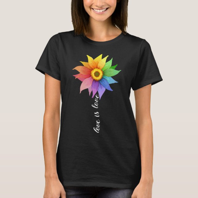 Kärlek är Kärlek Solros Daisy Lgbt Pride Rainbow G T Shirt (Framsida)