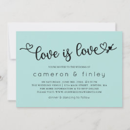 Kärlek är Kärlek Turcoise Gay eller Lesbisk Bröllo Inbjudningar