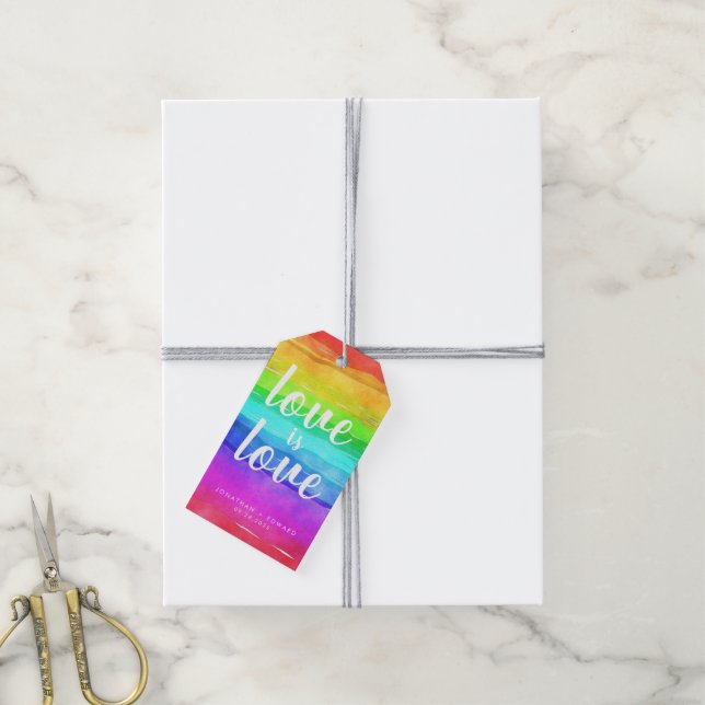 "Kärlek är kärlek" Vattenfärg Pride Regnbåge  Presentetikett (Med Snöre)