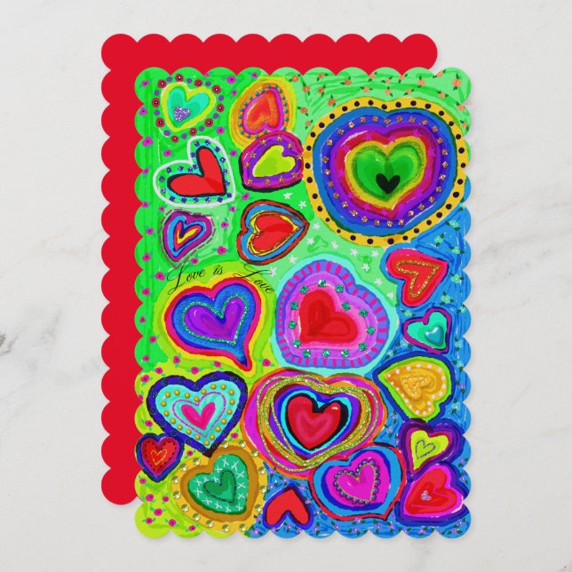 Kärlek är Kärlek Whimsical Folk Hearts Valentine (Fram/baksida)