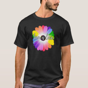 Kärlek är LGBT Rainbow Daisy Flower Smile Ansikte  T Shirt