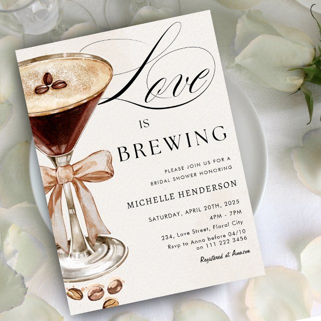Kärlek är Möhippan "Brewing Coffee Cocktail" Inbjudningar (Love is Brewing Coffee Cocktail Bridal Shower Invitation)
