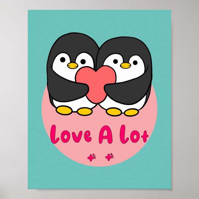Kärlek är mycket Kawaii söta penguiner som håller  Poster (Framsidan)