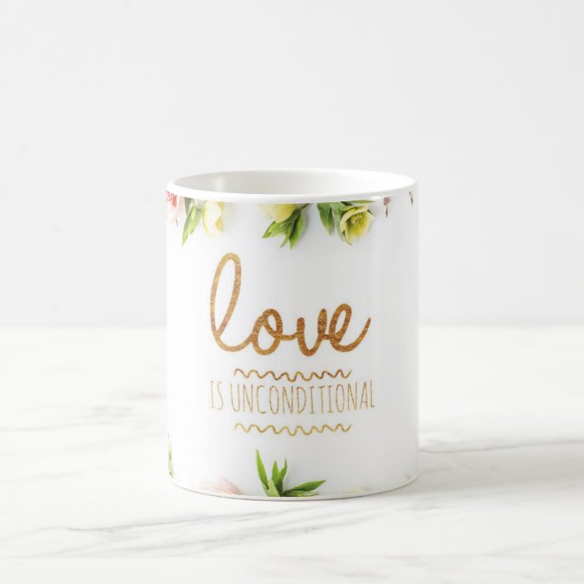 Kärlek är ovillkorligt, rosa ros kaffemugg (Center)