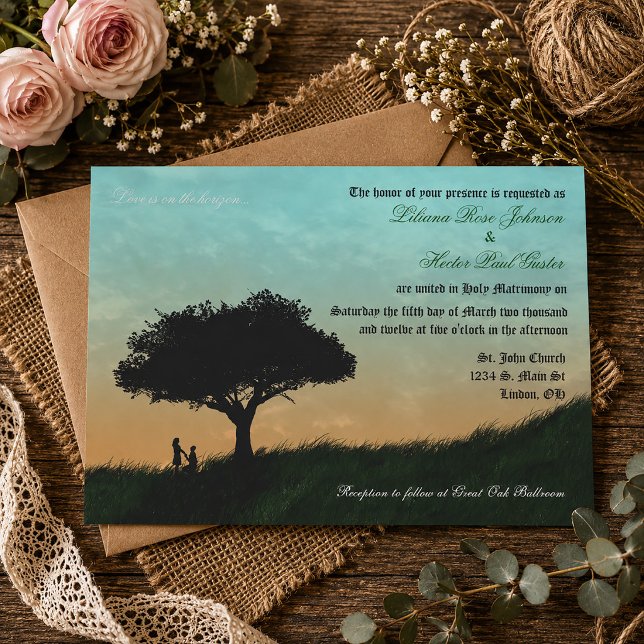Kärlek är på horisonten Solnedgång Bröllop  Inbjudningar (Love is on the Horizon Sunset Wedding Invitation)