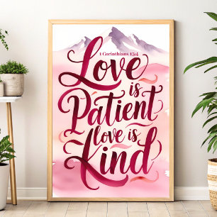 Kärlek är Patient Kärlek är Kind Christian Wall Ar Poster