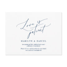 Kärlek är patient, marinblått, inbjudan uppskjuten