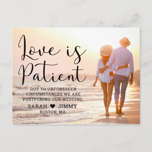 Kärlek är patientens moderna, svarta skriptfoto vykort (Framsida)