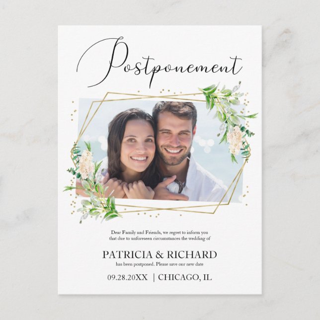 Kärlek är patientGreenery Bröllop nydatumfoto Vykort (Framsida)