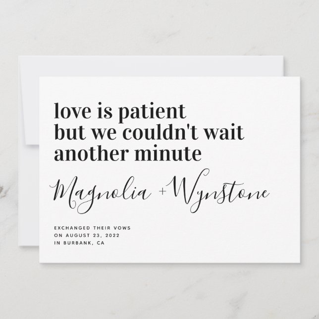 Kärlek är patientmodern typografi Elopement Meddelande (Framsida)