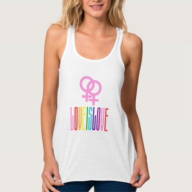 Kärlek är Pridet Kärlek Rainbow Text LGBTQ Lesbisk Linne Med Racerback (Framsida)