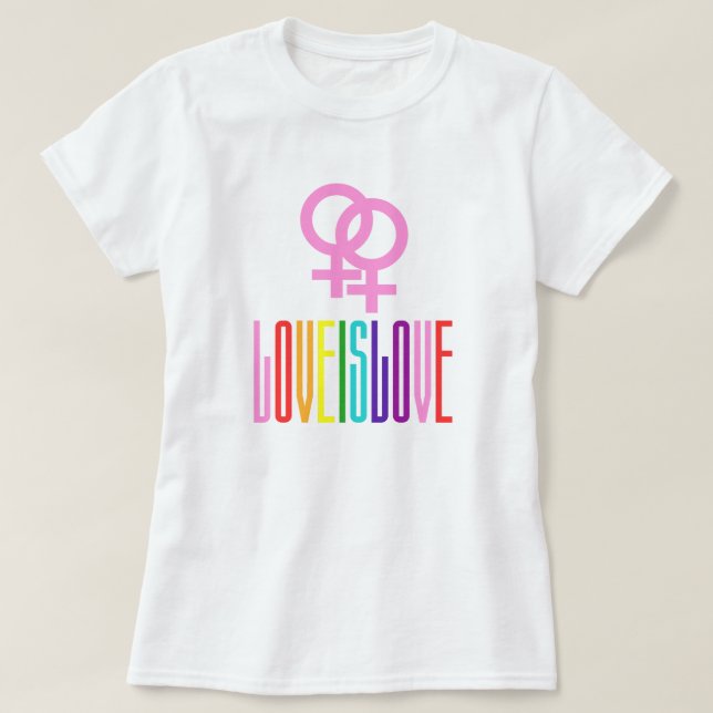 Kärlek är Pridet Kärlek Rainbow Text LGBTQ Lesbisk T Shirt (Design framsida)