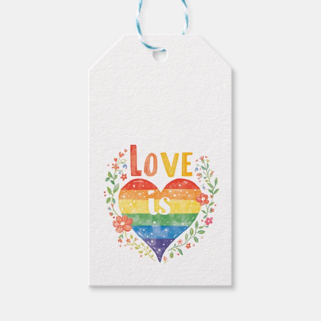 Kärlek är Pridet Rainbow Heart-fästdon Presentetikett (Framsidan)