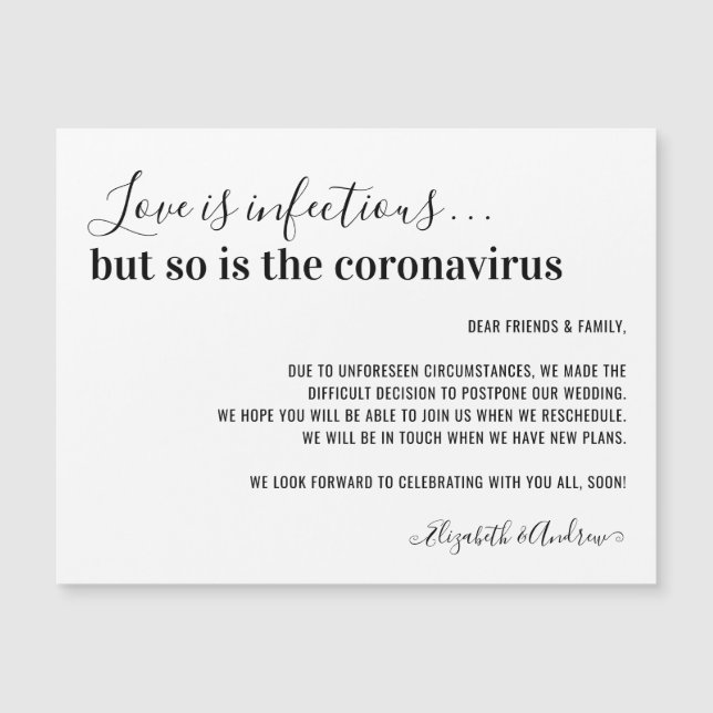 Kärlek är smittsamt Covid19 Bröllop-uppskjutning (Framsida)