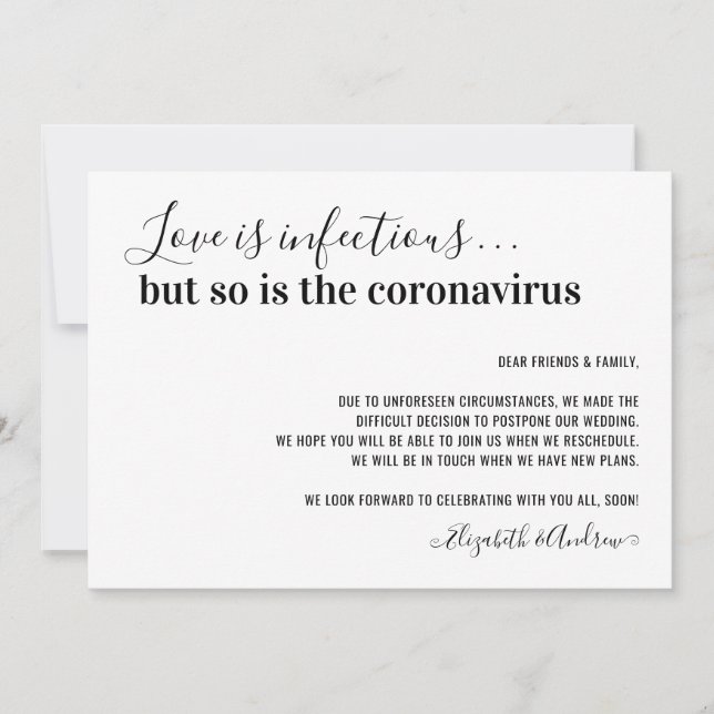 Kärlek är smittsamt Covid19 Bröllop-uppskjutning Meddelande (Framsida)