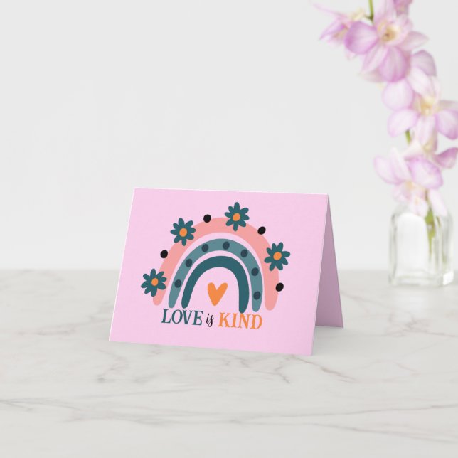 KÄRLEK ÄR SNÄLL FÄRG ROSA BOHO REGNBÅGE VALENTINS KORT (Orkide)
