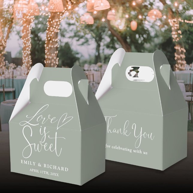 Kärlek är söt elegant sagegrön bröllop presentaskar (Love Is Sweet Elegant Sage Green Wedding Favor Boxes)