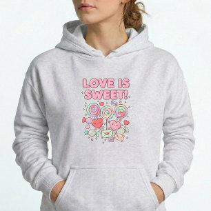 Kärlek är Söt Kawaii Hjärtan Pastell Tröja Med Huv