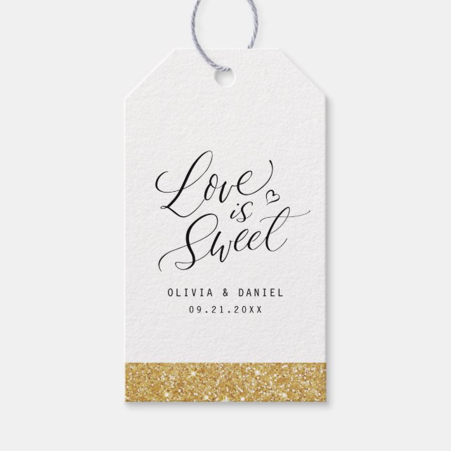 "kärlek är söt", modern kalligrafibröllopsförmån presentetikett (Framsidan)