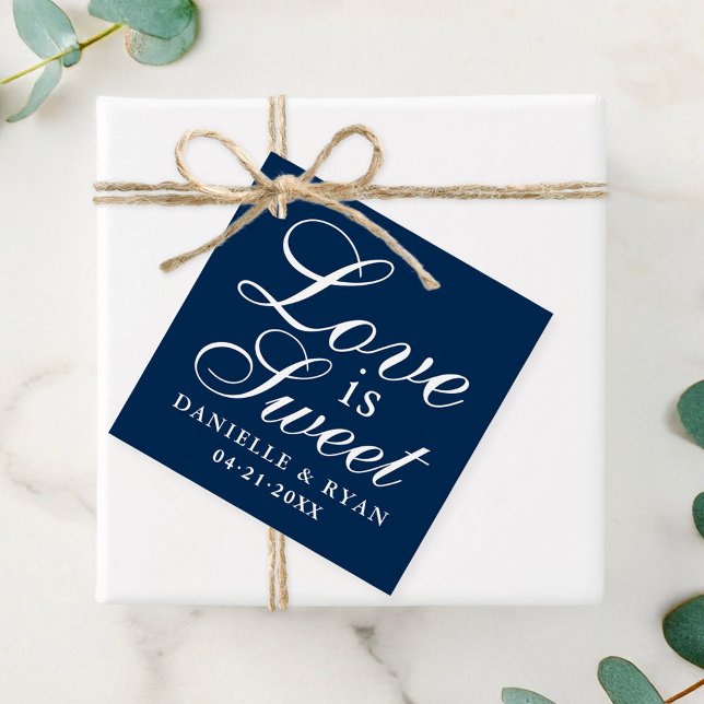 Kärlek är söt Navy Script Monogram Bröllop Gåvor Etiketter (Skapare uppladdad)
