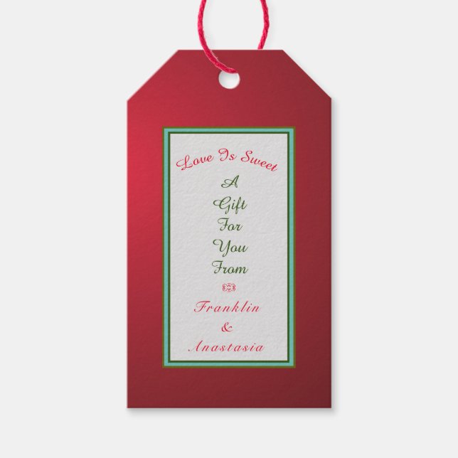 Kärlek är söt och en gåva åt dig röd presentetikett (Framsidan)